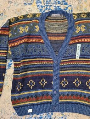 Vintage David Taylor Fair Isle style knit cardigan Grandpacore - Academia - L